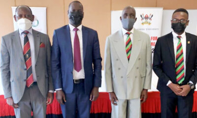 L-R: The Vice Chancellor, Prof. Barnabas Nawangwe, Vice Chairperson of Council Hon. Daniel Kidega and Council Members Dr. Steven Kagoda and Vice Guild President H.E. Nelson Ssewanyana in the Council Room, CTF1, Makerere University.